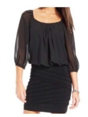 B Darlin Black Sheer-Puff Sleeve Layered Mini Dress